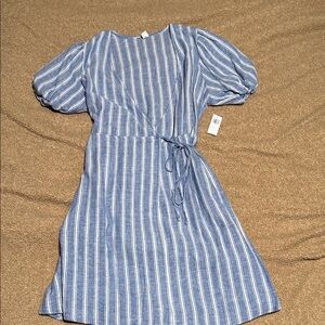 Old Navy Blue and White Striped Wrap Dress